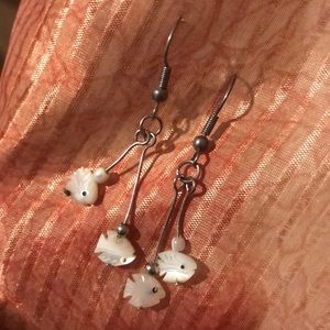 Very Vintage Mother Of Pearl Fish Dangle Earrings